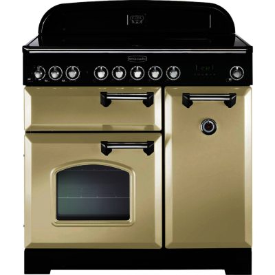 Rangemaster Classic Deluxe 90cm Electric Ceramic 81650 Range Cooker in Cream with Brass Trim and Ceramic Hob Rangemaster Classic Deluxe 90cm Electric Ceramic 81650 Range Cooker in Cream with Brass Trim and Ceramic Hob